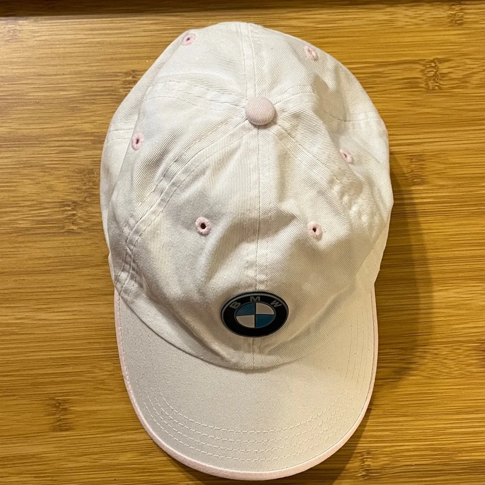 BMW Youth Cap in White with Pink Trim & BMW Insignia